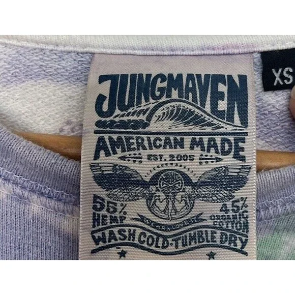 Jungmaven Sweatshirt Mens XS Purple Green White Tie-Dyed Hemp Organic Cotton - Picture 8 of 8